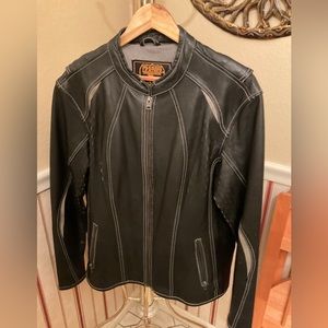 milwaukee leather laser cut distressed black and gray scuba style  racer jacket
